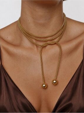 Gold Multi-Strand Lariat Necklace Multistyle Wrap Necklace